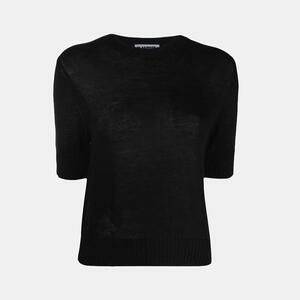 (여성)질샌더 23SS 블랙 니트 반팔 티셔츠 J40GP0046 J14524 001